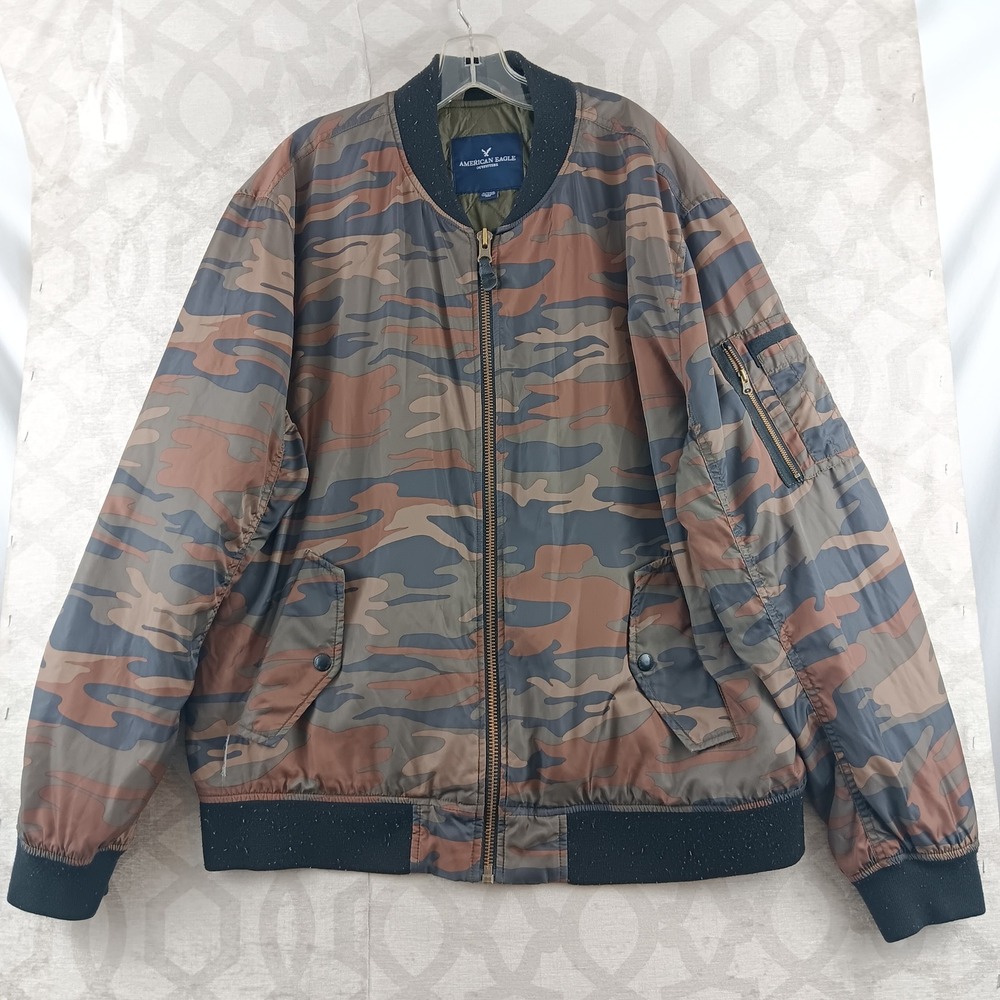 American Eagle Outfitters Camo Bomber Jacket Mens XL Lightweight Zip Front *Read - Picture 1 of 10